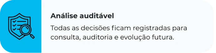 Todas as decisões ficam registradas para consulta, auditoria e evolução futura.
